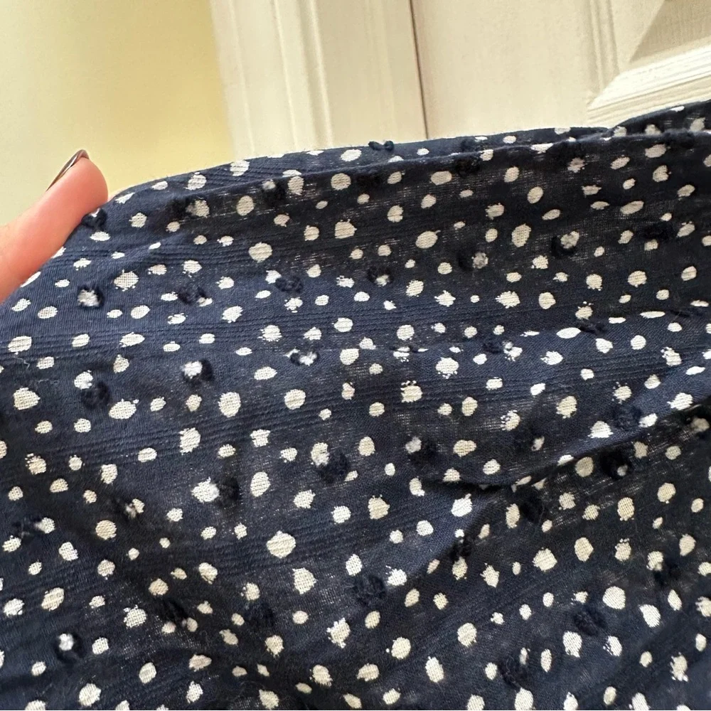 J. Crew Navy White Speckled Blouse Smocked top XL - Picture 7 of 11